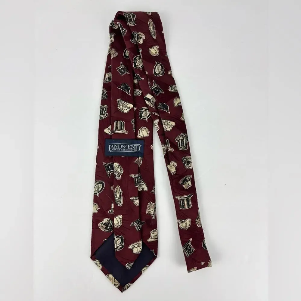 Vintage Lands' End Handmade 100% Silk Hats Neck Tie